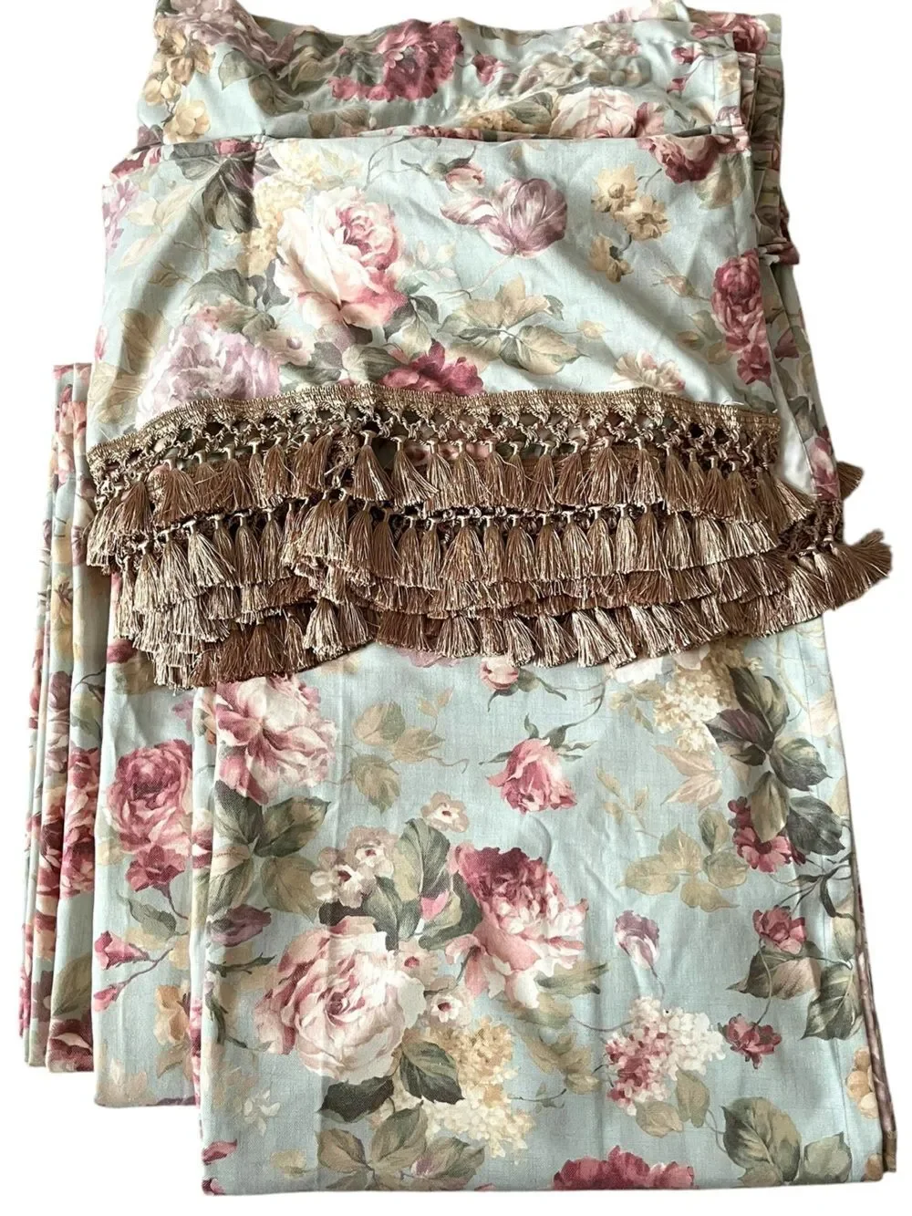 Vintage JC Penney Floral Rose Curtains with Swag Valances Set of Four